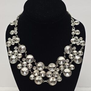 White House Black Market Silver Tone STATEMENT Necklace With Huge Crystals